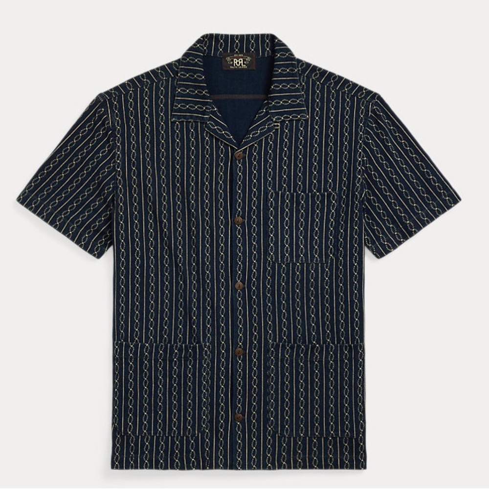 RRL Ralph Lauren Indigo Print Jersey Camp Shirt Men’s M